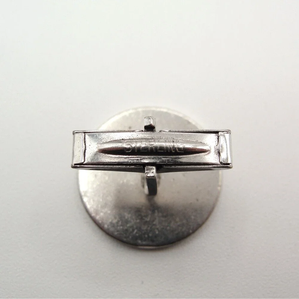 Vintage Sterling Silver Round Cufflinks Brush Textured Face Diamond Cut Edge MCM